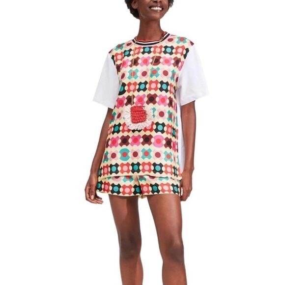 LA DoubleJ Tops - La DoubleJ Groovy Dot Silk Twill Geometric T-Shirt Size Small